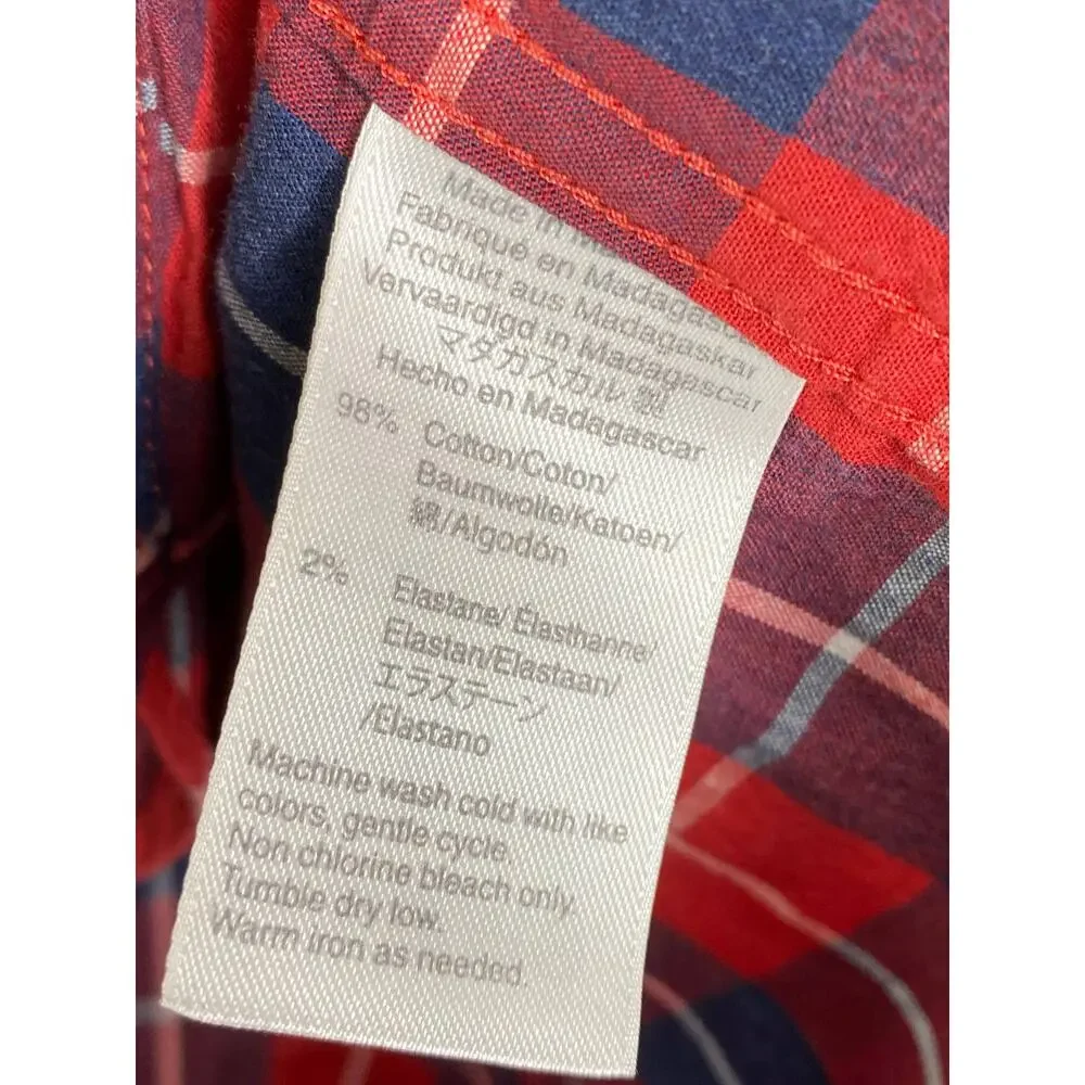 J.Crew Mercantile Flex Mens Plaid‎ Button Front Shirt Size L Slim Fit Red Blue